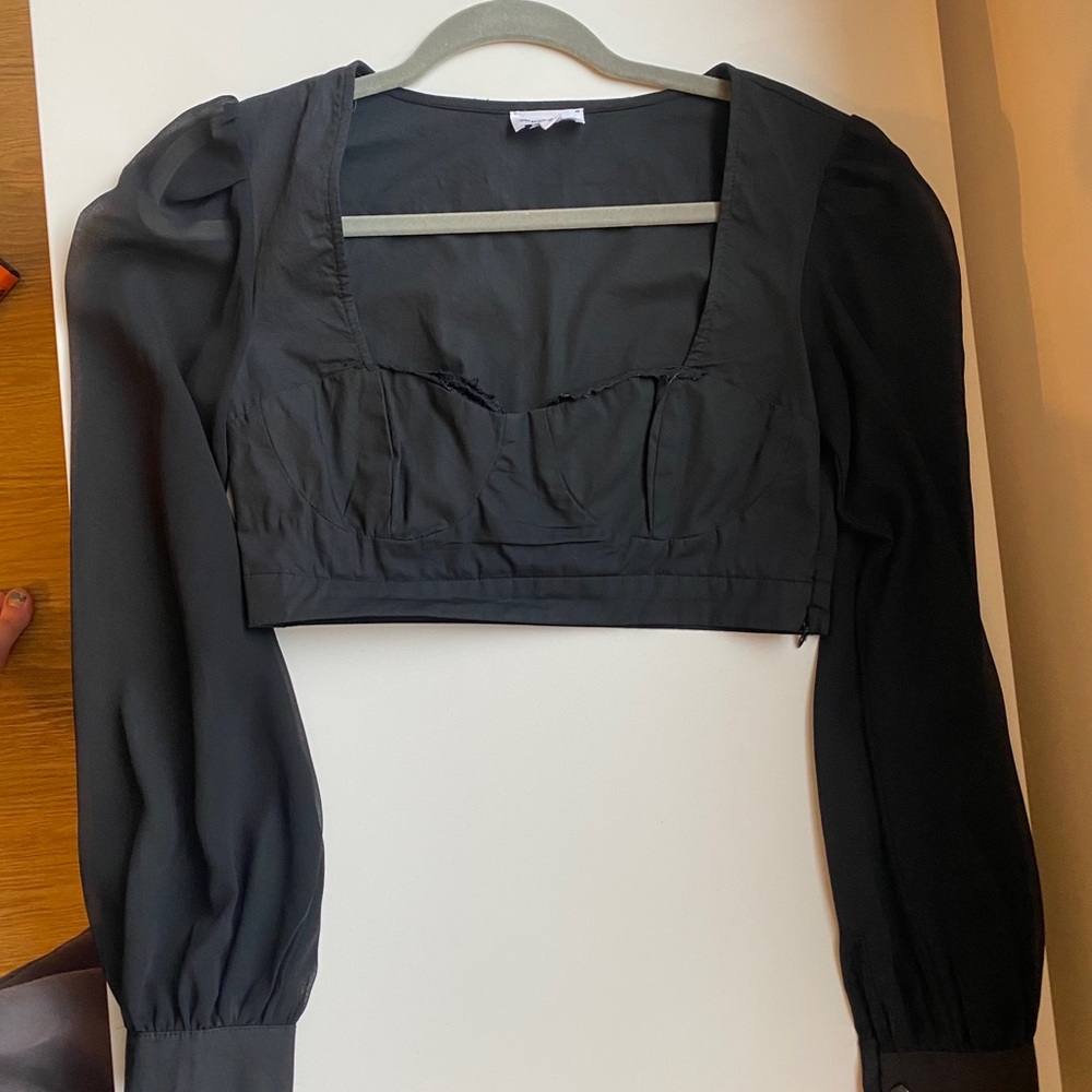 Sheer sleeved crop top